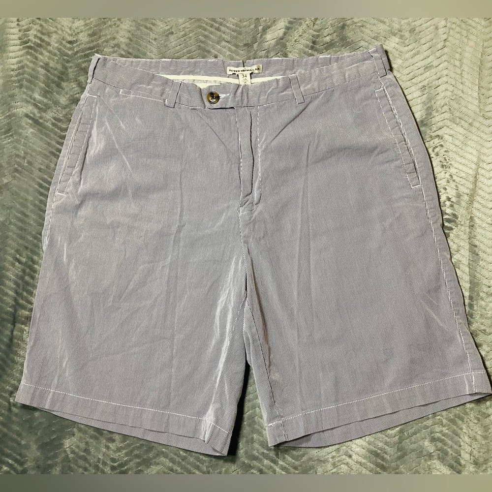 Mens Peter Millar Blue White Pinstripe Flat Front Shorts 34.